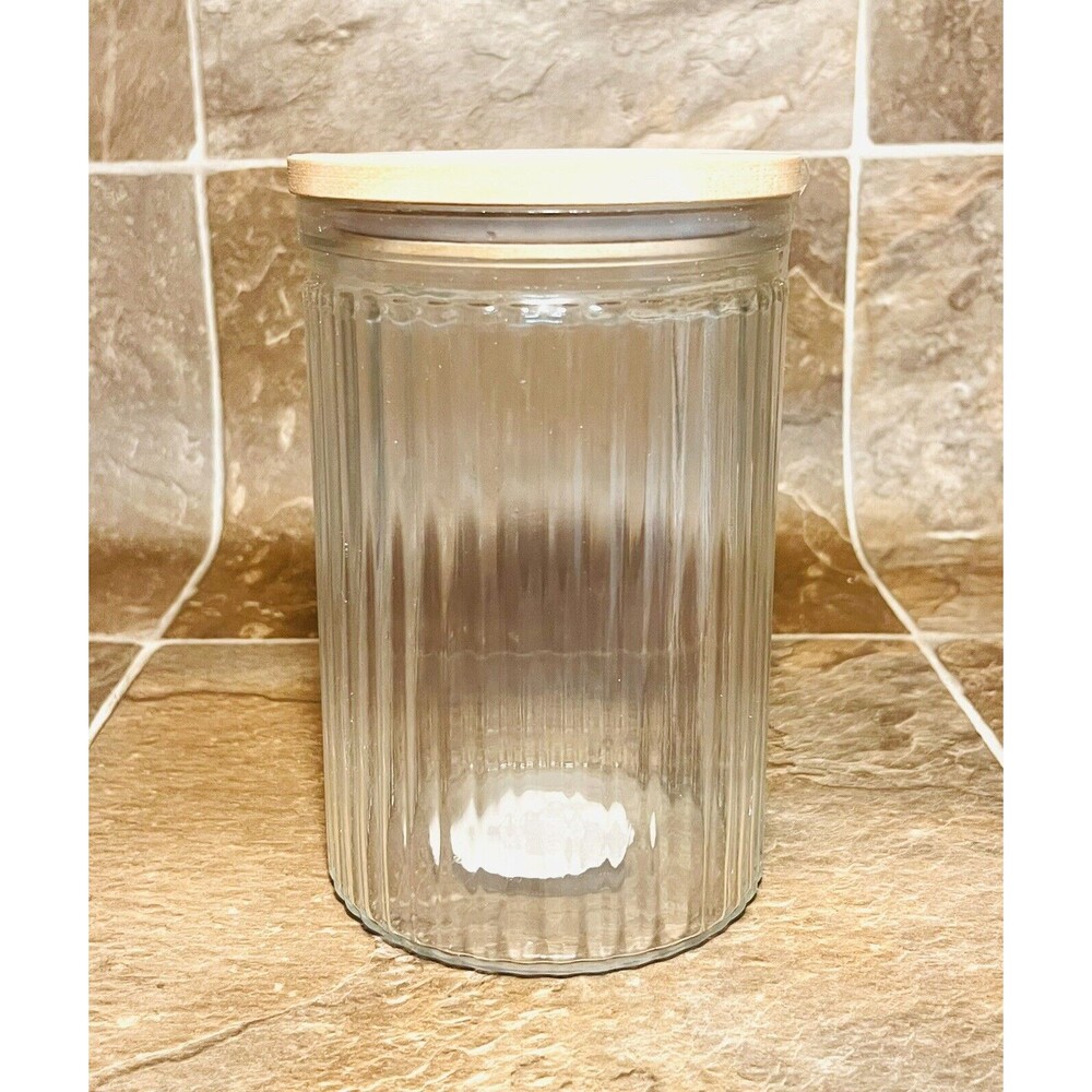 Target Bullseye 8" Clear Glass Ribbed Jar with Wooden Lid - New - Picture 1 of 2